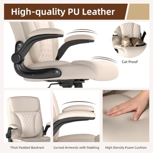 Youhauchair Executive Office Chair, Leather Computer Desk Chair, Beige