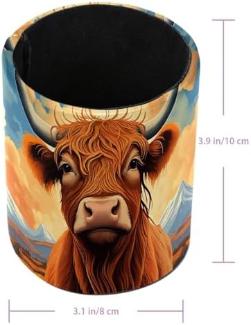 Highland Cow Pen Holder Pencil Organizer Cute Pencil Cup Desk Decor Makeup Brush Holder PU Multifunctional Office Supplies for Home Classroom School