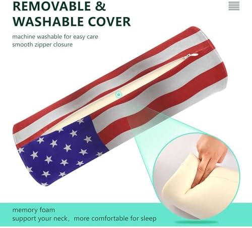 Bolster Pillow Insert Memory Foam Neck Roll Pillow for Sleeping Long Round Pillows for Bed Round Seat Cushion Neck Support Car Vintage Tea Stained American Flag