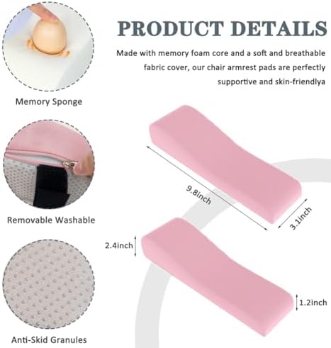 2 Pack Office Chair Armrest Pads Covers,Arm Rest Pad with Memory Foam Elbow Pillow for Forearm Pressure Relief, Arm Rest Covers for Office Chairs, Wheelchair, Comfy Gaming Chair (Pink)