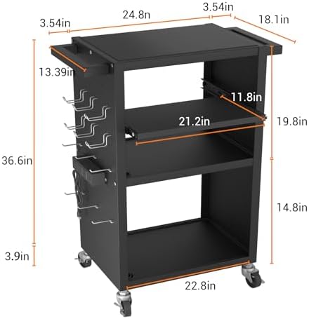 Mobile AV Cart with Pullout Keyboard Tray, Rolling Computer Cart Height Adjustable Rolling Media Utility Cart with 4 Wheels