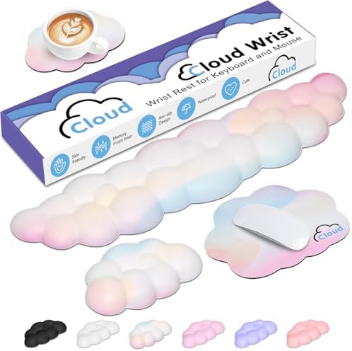 4 in 1 Ergonomic Leather Cloud Wrist Rest Keyboard and Mouse Pad & Coaster