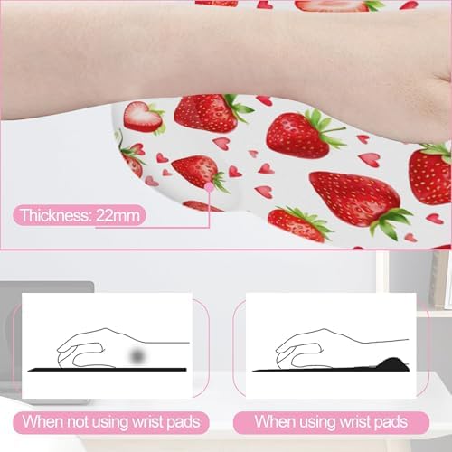 Cute Strawberry Heart Keyboard Wrist Rest Pad Mouse Pad Set,Ergonomic Mousepad Wrist Support Memory Foam Desk Pad for Gaming Office,Non-Slip Rubber Base Easy Typing for Home Office Computers