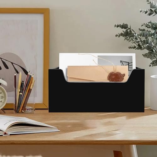 Acrylic Mail Holder Organizer Box for Desk Countertop Wall Mount Black