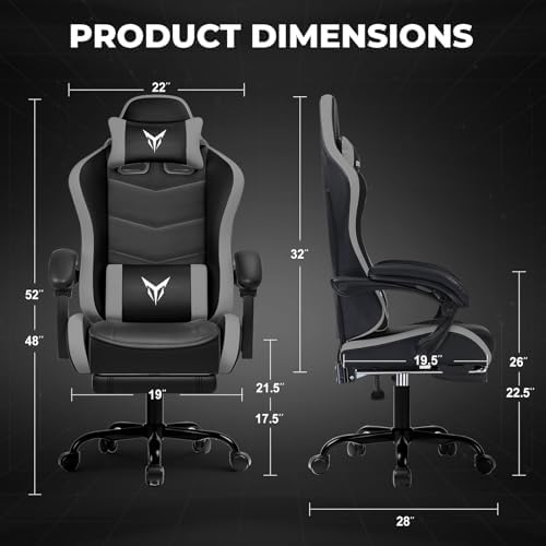 GTPLAYER Gaming Chair High Back Computer Chairs with Foot Rest for Adults, Ergonomic Height Adjustable Recliner Chair 300lbs with Linkage Armrest and Lumbar Support for Home Office, Grey