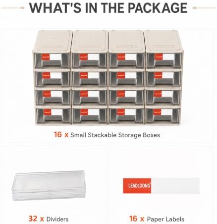 16 Pack Stackable Desk Organizer Drawers for Craft Storage Gray