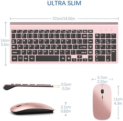 Wireless Keyboard and Mouse Ultra Slim Combo, TopMate - Rose Gold Black