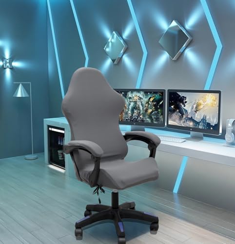 Gaming Chair Cover Set with Armrest Covers, Stretch Ruffled Slipcover for Racing Office Computer Reclining Chairs (Gray)