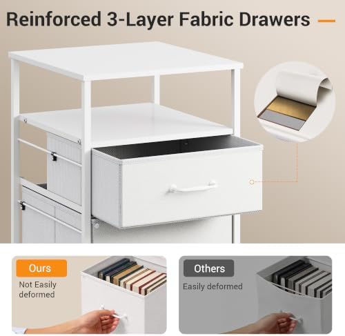 DEVAISE 2 Drawer Fabric Vertical Filing Cabinet, Rolling Printer Stand, White