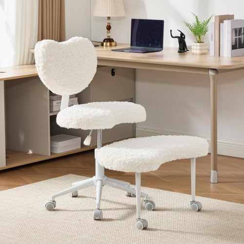 Ergonomic ADHD Criss Cross Legged Office Desk Chair - Meditation Kneeling Yoga Chair Adjustable Height with Wheels Lumbar Support, 360° Swivel Wider Footrest for Home Work, White