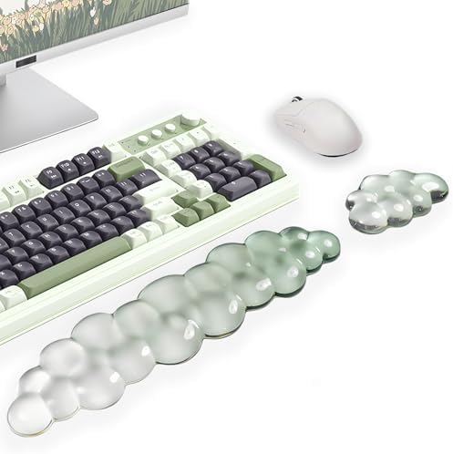 Gel Cloud Wrist Rest for Keyboard and Mouse Gradient Green Clear Keyboard Wrist Rest Transparent Ergonomic Cute Mouse Wrist Pad Silicone Non-Slip Wrist Pad for Computer Gaming Laptop Home Office