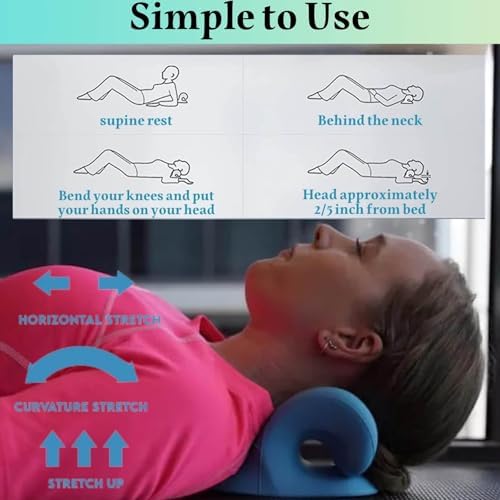 Neck Hump Corrector, Neck Stretcher Cervical Traction for Muscle Relax, Cervical Traction Device for TMJ Pain Relief, Spine Corrector, Shoulder Relief Device (Blue)