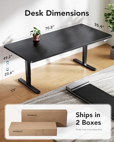 HUANUO 70x 35 Inch 3-Stage Electric Standing Desk, Brushless Motor, Black
