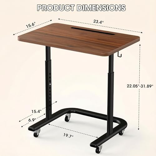 BUYIFY Height Adjustable TV Tray Table with Wheels for Couch or Sofa