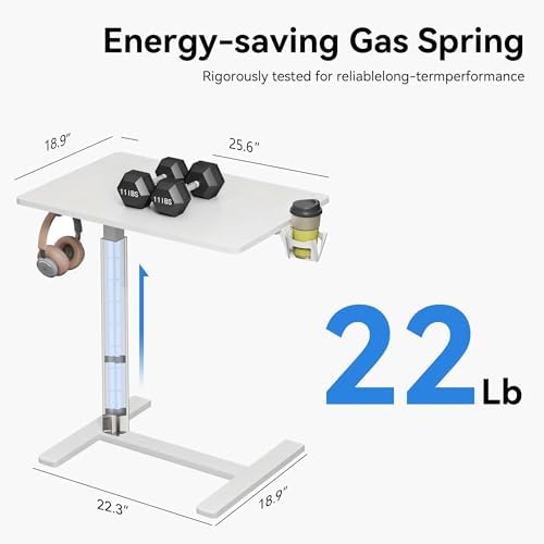 Mobile Standing Desk on Wheels, Pneumatic Height Adjustable, White