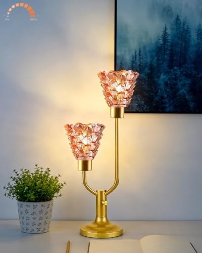 Lightdot Mid Century Modern Table Lamp Dimmable Vintage Pink Glass Lamp