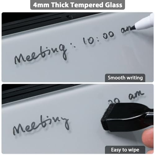 Varhomax Glass Desk Whiteboard with Storage, Desktop Organizer