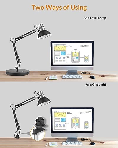 LEPOWER Metal Adjustable Desk Lamp with Clamp, Swing Arm for Home Office
