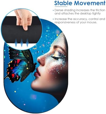 Small Mouse pad, Portable, Waterproof Non-Slip Rubber Bottom, Suitable for Wireless Mouse, Laptop Keyboard Tray for Both Men and Women, Office Travel 7.1x10.6in，Butterfly and Glittery Face