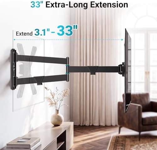 BONTEC Full Motion Corner TV Wall Mount for 31–75 Inch TVs, 33" Long Arm