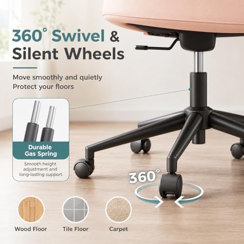 Ergonomic Home Office Desk Chair, PU Leather Computer Chair with Lumbar Support, Adjustable Height, 360° Swivel Rolling Wheels, Executive Task Chair for Office, Gaming, Meeting Room, Pink