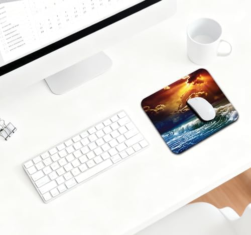 9.5x7.9 Inch Office/Gaming Mouse Pad, Stormy Ocean Waves Dramatic Sunset Sea Coastal Seascape Thunderstorm, Cute Anti-Slip Mat for Desk Decor