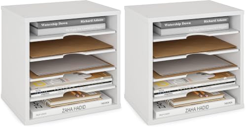 Ballucci File Organizer Paper Sorter, 5 Tier Adjustable Shelves Office Desk Organizer, 13 5/8" x 9 1/4" x 12", White (Pack of 2)