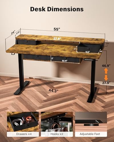 FiCiHi 55x24 Inch Electric Standing Desk, 4 Drawers, Adjustable Height Desk