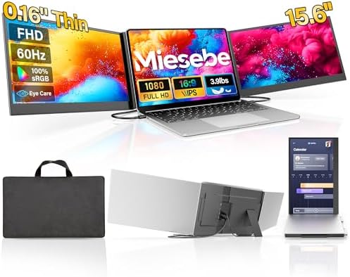 Laptop Screen Extender Monitor Portable, 15.6" FHD 1080P Triple Laptop Monitor Extender, Two Cable Plug-Play for 13-17.3" Laptop, Ultra-Thin 0.16" Laptop Extended Monitor for Mac/Win/Android