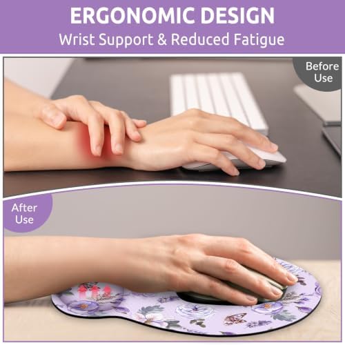 KONVINIT Ergonomic Mouse Pad with Wrist Rest, Small Mousepad with Non-Slip Rubber Base and Smooth Surface, Purple Mouse Pads for Desk, Office Desk Accessories