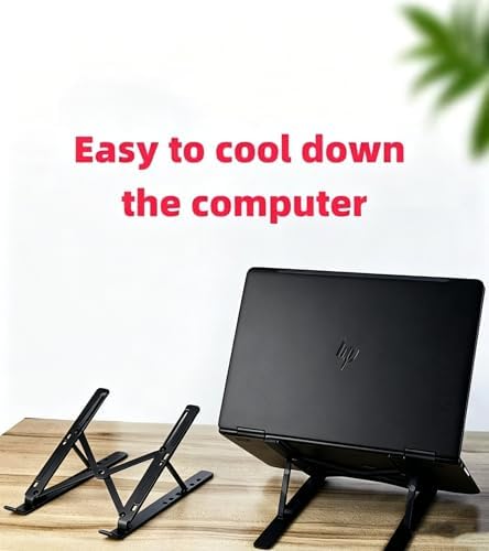Adjustable Laptop Stand - Aluminum Foldable Portable Computer Riser for 10-15.6 Inch Laptops, Ergonomic Design with Storage Bag, Compatible with MacBook Air/Pro, HP, Dell (Black)