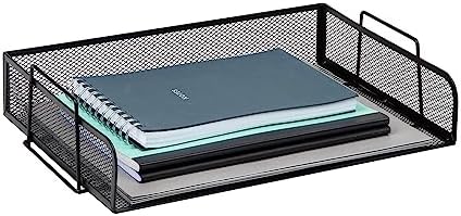 Mind Reader Stackable Paper Tray, Desktop Organizer, File Storage, Office, Metal Mesh, 13.25" L x 9.75" W x 6.25" H, 2 Pcs., Black (Pack of 8)