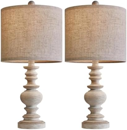 BOBOMOMO Tradition 20" Rustic Table Lamp Set of 2 for Living Room Bedroom Bedside Desk Lamps Bedroom Nightstand Vintage Lamps Linen（Suitable for Decorating Small Areas）
