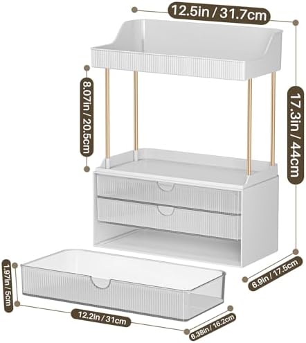 caktraie 3-Drawer 2-Tier Acrylic Makeup & Bathroom Vanity Organizer