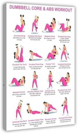 Dumbbell Abs Core Workout Beginner Ab Exercise Chart Dumbbell Core Workout at Home Home Gym Canvas Poster Wall Art for Living Room Bedroom Decor Frame 24x36inch