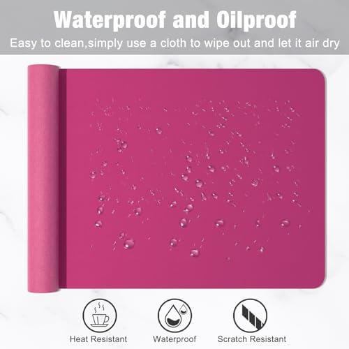 Hsurbtra Desk Pad, 30" x 14" PU Leather Desk Mat, XL Extended Mouse Pad, Waterproof Desktop Blotter Protector, Non-Slip Ultra Thin Large Laptop Keyboard Writing Mat for Office Home, Bright Rose