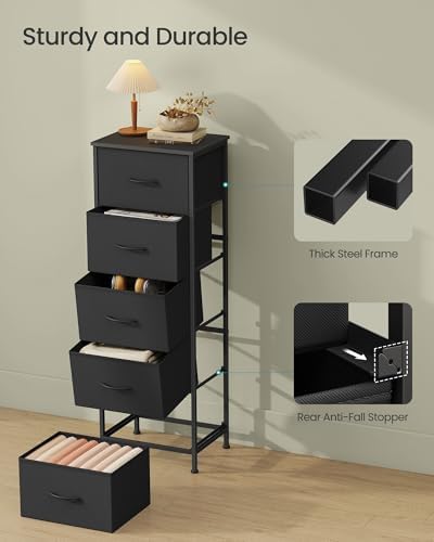 SONGMICS Dresser for Bedroom, Tall Dresser with 5 Fabric Drawers