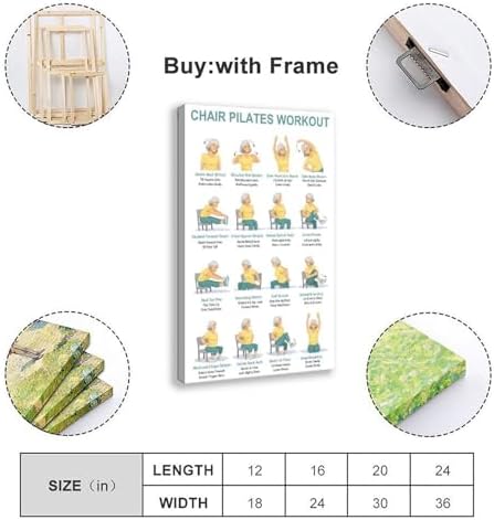 Chair Pilates Workout Seated Full Body Exercise Chart Sitting Core Flexibility Routine for Home Canvas Poster Wall Art for Living Room Bedroom Decor Frame 16x24inch