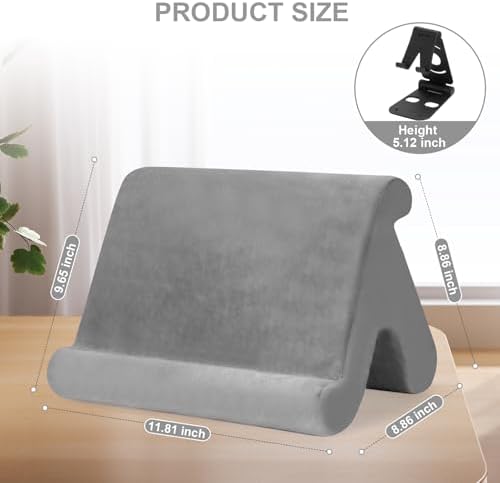 Universal Multi-Angle Tablet Stand Holder-Soft Pad Stand with black phone holder for Lap,Knee,Sofa and Bed,Compatible with iPad Pro 9.7,10.5,12.9 Air Mini 4 3,Kindle,Galaxy Tab,E-Reader (Grey)