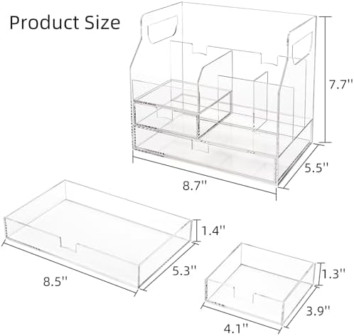 Cididu Acrylic Desk Organizer with 7 Compartments, Clear Desktop Storage with 2 Drawers for Office Supplies, Pen Holder, Stationery Caddy, Makeup Brushes, Transparent Organizer for Home School