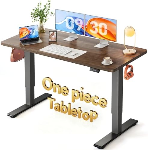 FEZIBO One-Piece Standing Desk, 55"x24" Seamless Tabletop Electric Height Adjustable for Home Office, Study Rooms & Multi-Device Workstations, Black Walnut