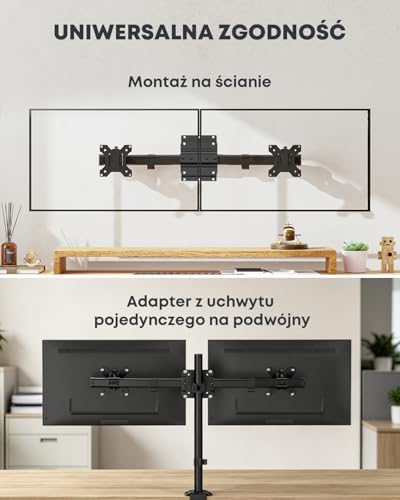 Dual Monitor Wall Mount fits 13-27 Inch, Single to Double Bracket Adapter