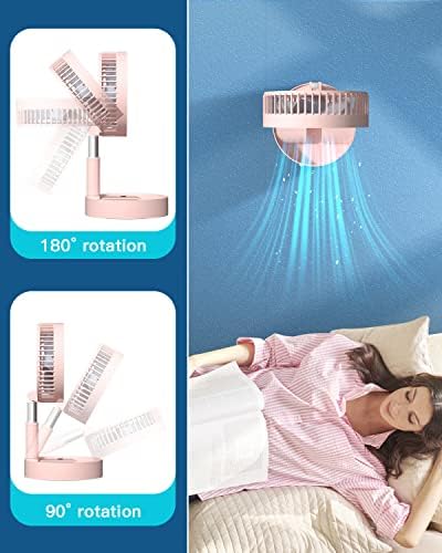 AICase Stand Fan,Folding Portable Telescopic Floor/USB Desk Fan with 7200mAh Rechargeable Battery,4 Speeds Super Quiet Adjustable Height and Head Great for Office Home Outdoor Camping-pink