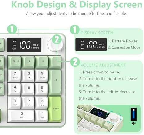 KimHong Wireless Keyboard, Quiet Keyboard for Work, Creamy Keyboard with Number Pad, RGB Gaming Keyboard, Tri-Mode BT5.0/2.4GHz/USB-C, 98 Keys, for PC, Mac, Gaming Console