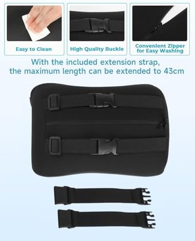 Aukee Car Headrest Pillow with Genuine Leather Cover Memory Foam Neck Cushion with 4 Extension Straps Adjuatable and Comfortable for Driving Home Office Black (Pack of 2)