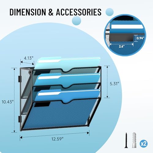 SUPEASY 3-Tier Hanging Wall File Organizer with Hooks, 2 Pack