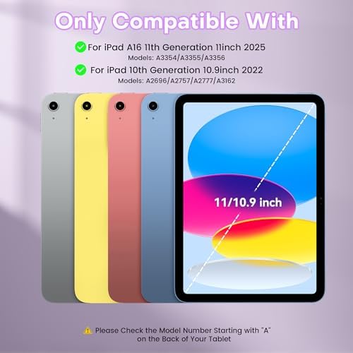 YBING Keyboard Case for iPad 10th Gen 10.9 inch(2022) & 11th Gen(A16, 2025), 7-Color Backlit Detachable Keypad & Rotatable Magnetic Case with Pencil Holder (Purple)