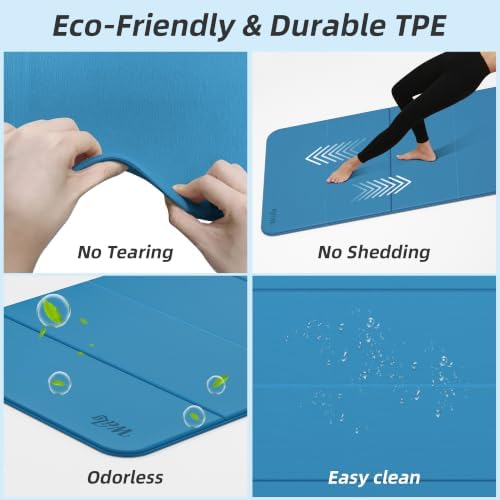 Foldable Yoga Excercise Mat 71"L x 24"W, Odourless Light Weight POE Mat For Home Fitness and Gym Workouts, 1/4 inch Non-slip design for All Types of Yoga Pilates