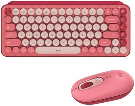 Logitech POP Keys + POP Mouse - Wireless Keyboard and Bluetooth Mouse Combo with Typewriter-Style Mechanical Keys, Emoji Features, Cute Compact Design - Heartbreaker Rose