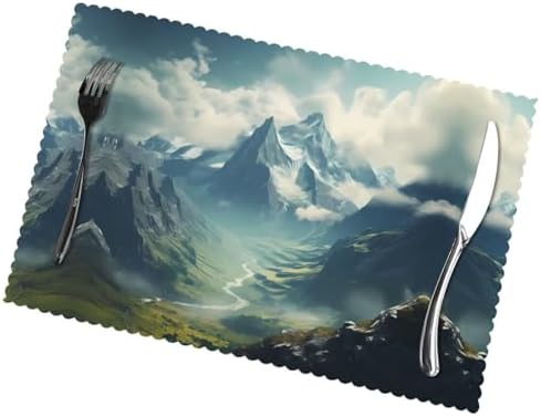 The Stretching Alps Prints High-Grade Placemats 12x18in - 6-Pack Durable Polyester Table Layers for Dining, Hotel, and Party Decor